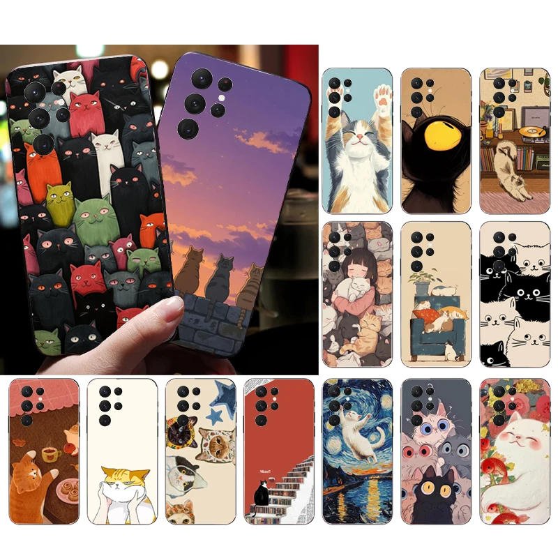 

Cartoon Cute Cat Art Phone Case For Samsung Galaxy A15 A35 A55 A52 A53 A54 A33 A34 A25 A05S A16 A14 A05 A51 A52S A71