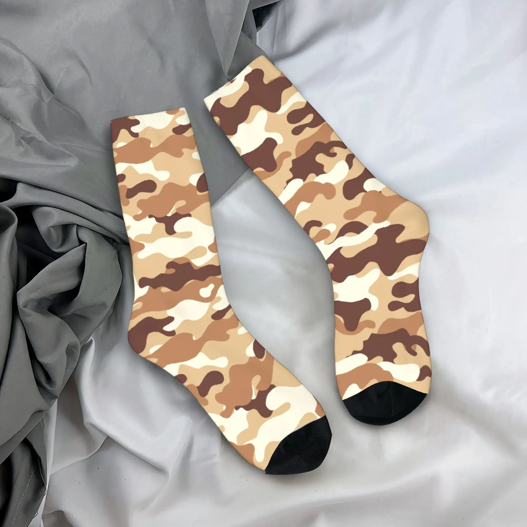 Custom Funny Mens Brown Digital Military Camouflage  Camo Dress Socks Unisex Warm Comfortable 3D Printed  Crew Socks