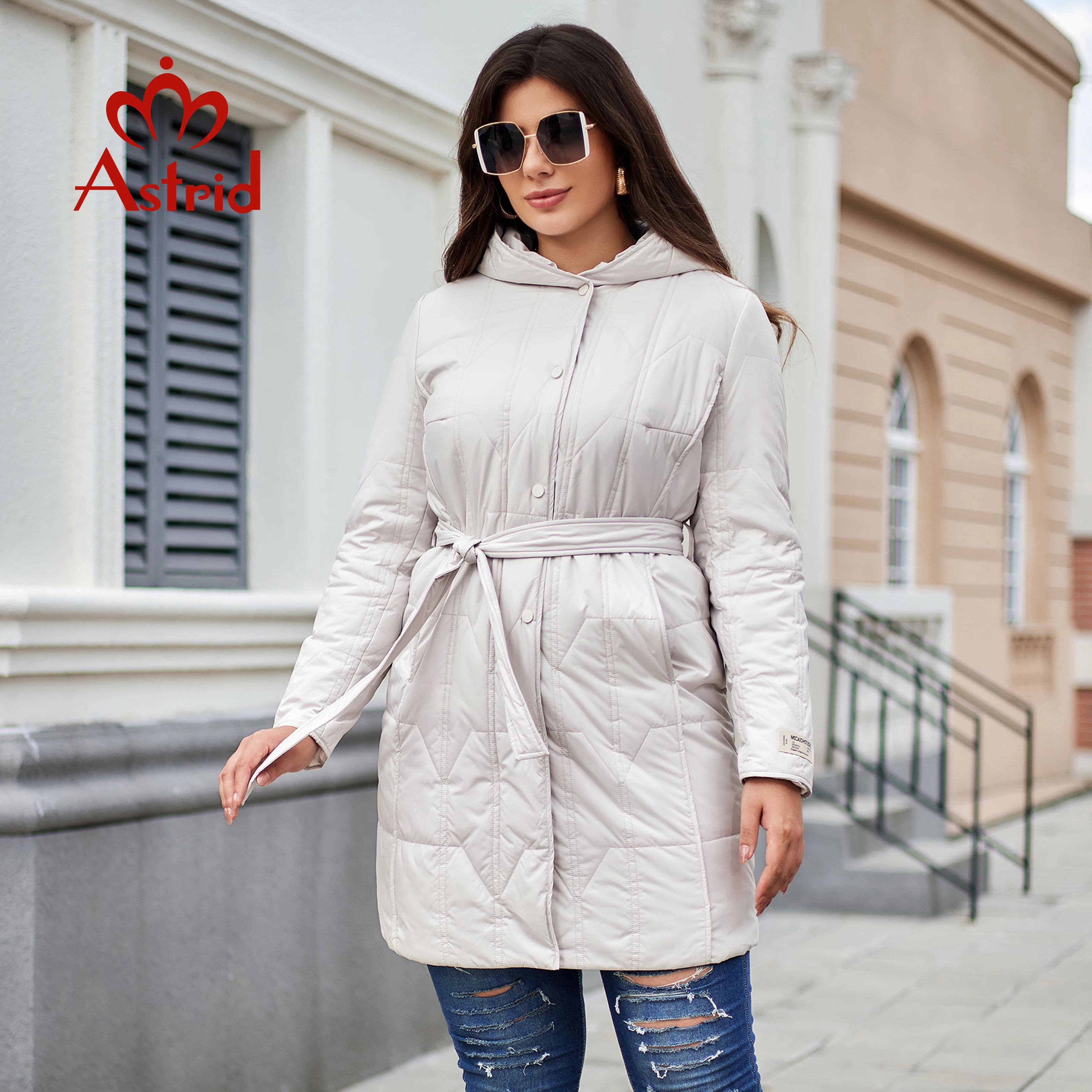 Astrid Women\'s Autumn Winter Parka Plus Size Woman Clothing Long Padding Warm Hood Female Quilted Jacket Coats With Belt 10670