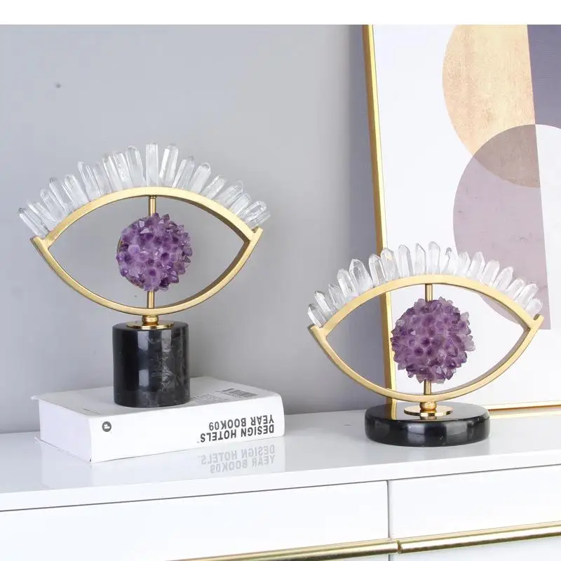 

Light Luxury Metal Lucky Ornament Purple Crystal Eye Creative Crafts Living Room Decoration Opening Gift Home Decor Accessories