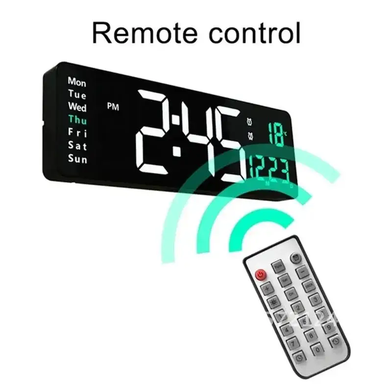 

New Clock Inch LED Large Digital Wall 13/16 Remote Brightness Adjustable Alarms Clock Temperature Date Display Control Power Off