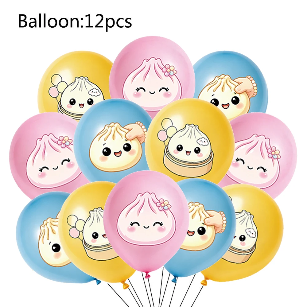 Neues Dumpling-Squishy-Thema Kindergeburtstags-Party-Dekorationen Becher Teller Servietten Fähnchen Ballons Set Geburtstagsparty-Zubehör Spielzeug – Detail 10