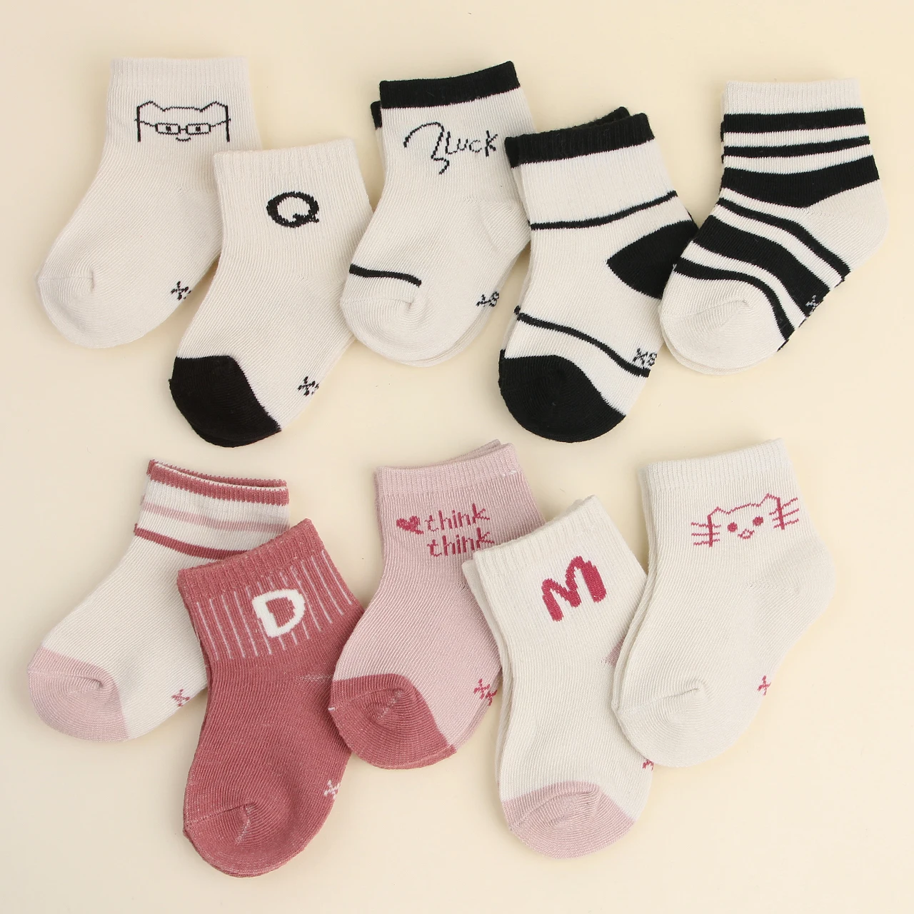 5Pair Spring Autumn Baby Cotton Socks Fashion Stripe Letter Kids Middle Tube Sock 0-6Year Boy Girl Sports Sock Children Footwear