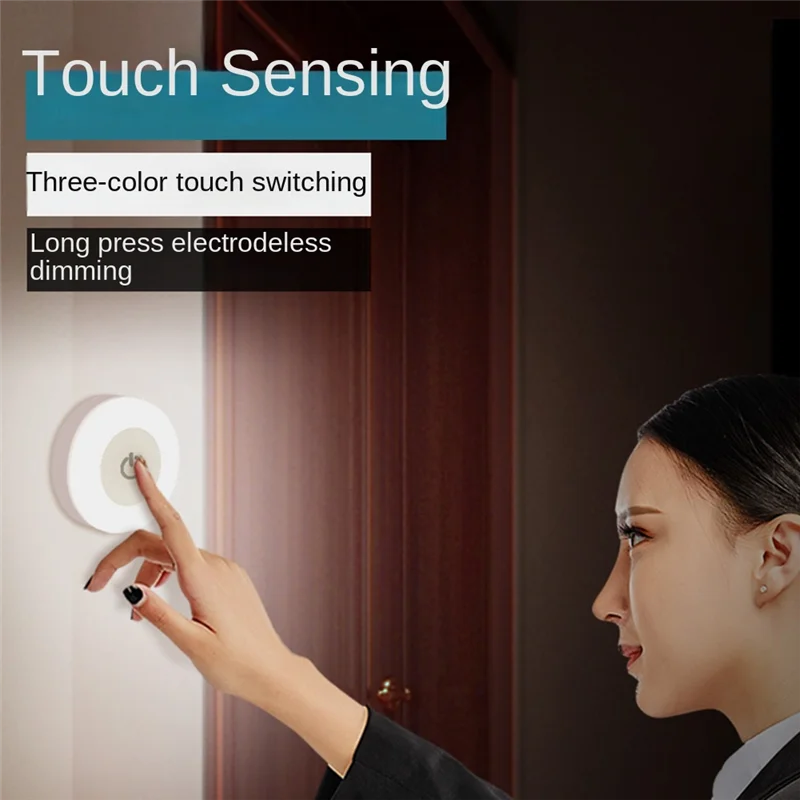 LED Touch Sensor Night Lights 3 Modes Magnetic Base Wall Light USB Rechargeable Round Portable Dimming Soft Light-AT64