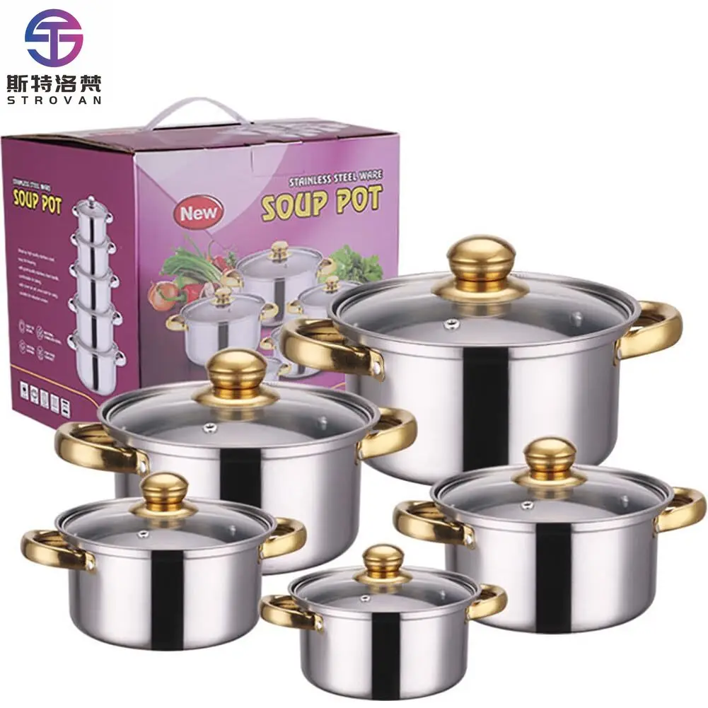 

10 Pcs Saucepan Induction Non-Stick Stainless Steel Cooking Pots Professional Kitchen Tool Cookware Set