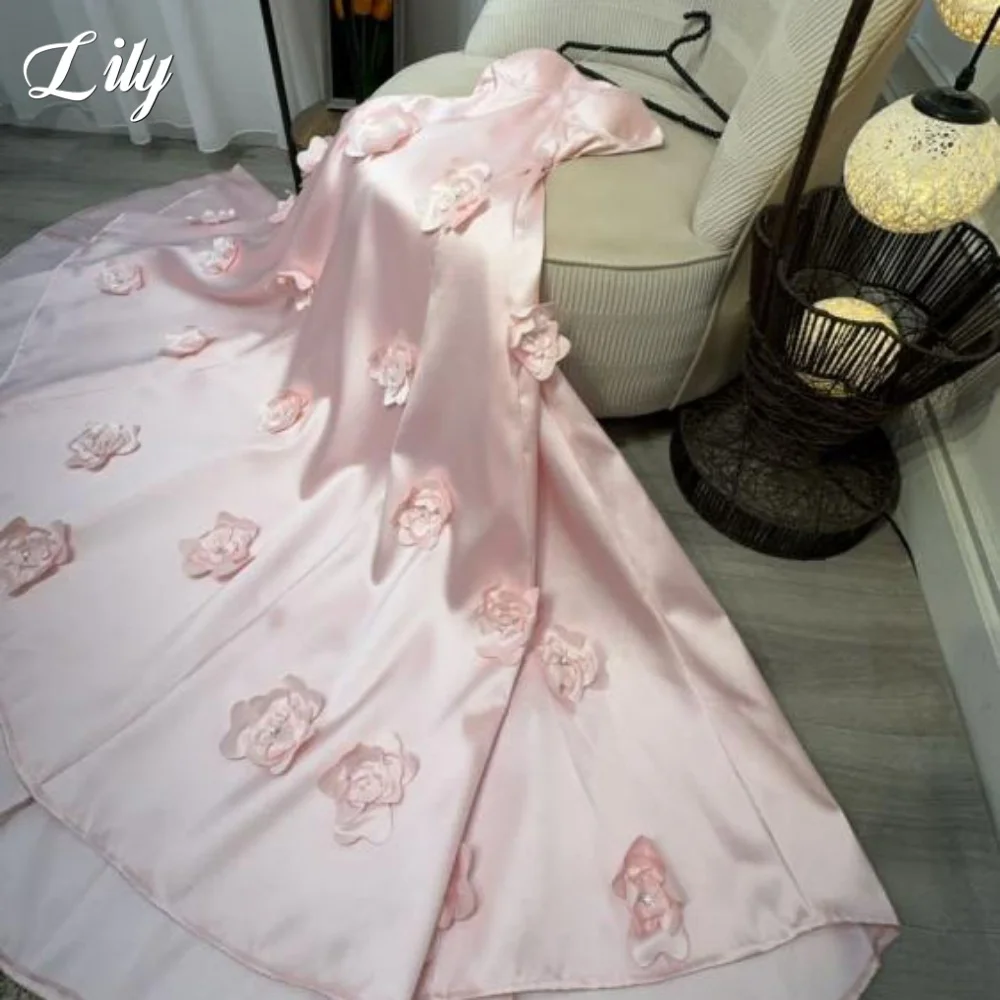 Lelie Perzik Gekleurde Feestjurk Sweetheart Celebrity Jurk Mouwloos Satijnen Galajurken Bloemen 3D-Bloemen Francomo Tecqua Aanpassen