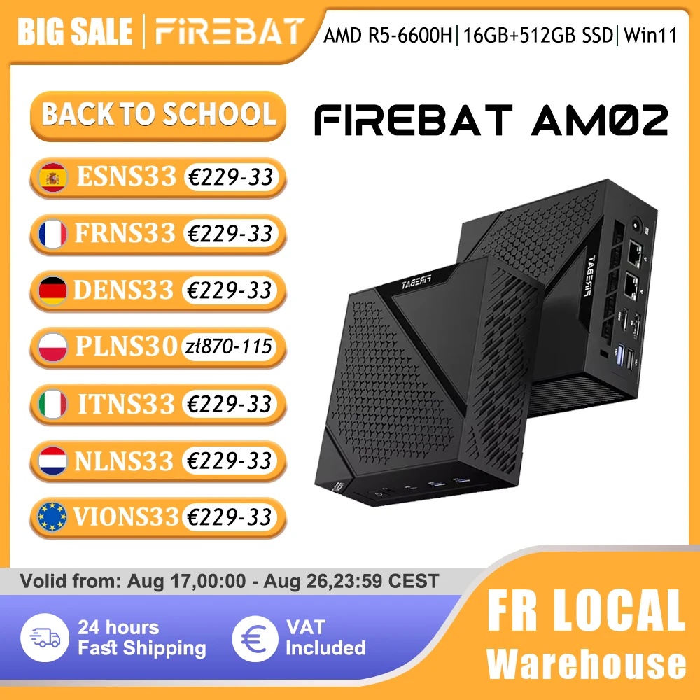FIREBAT MINI PC AM02 Ryzen 5 6600H 16GB DDR5 512GB SSD Windows 11 WIFI6 BT5.2 Kompakter Desktop-Computer Netzwerkanschluss HDMI