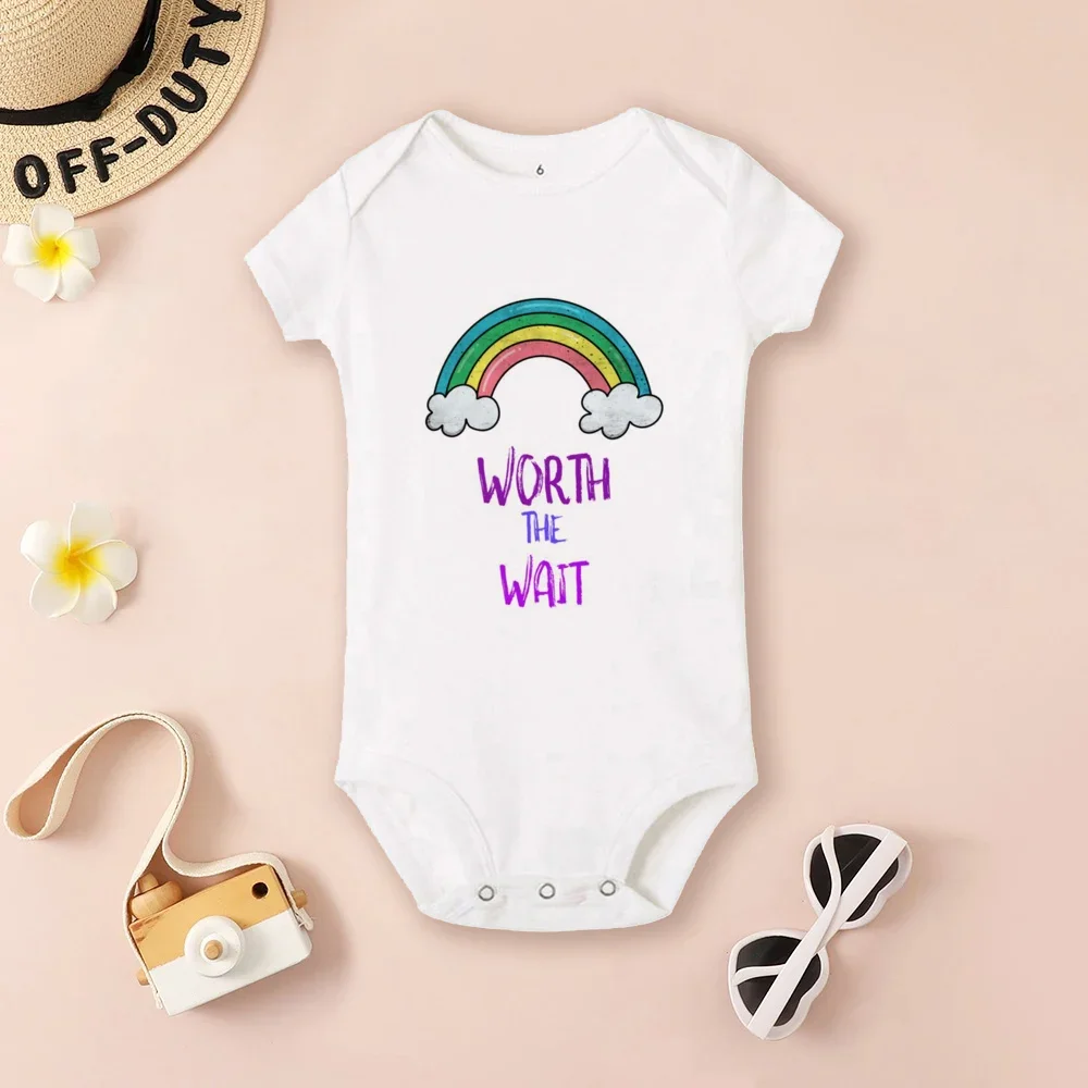 Infant Rainbow Romper Worth The Wait Print Baby Bodysuit Baby Boys Girls Pregnancy Announcement Bodysuits Clothes Newbron Gift