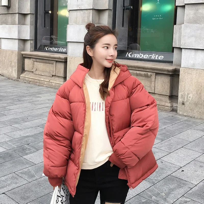 New Female Zipper Plus Velvet Plush Jacket Short Overcoat Parkas Women Hooded Warm Winter Solid Fashion Cotton Padded Jackets