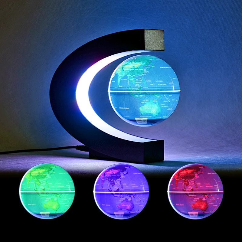 Multi-Color Changing Levitating Globe 4 Inch Desk Lamp Magnetic Levitation Globe World Map Educational Gifts Decoration Ornament