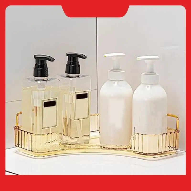 

1 Piece Corner Bathroom Counter Organizer PET+Metal 25.5X16.5X8cm For Vanity Perfume Tray For Corner Storage A