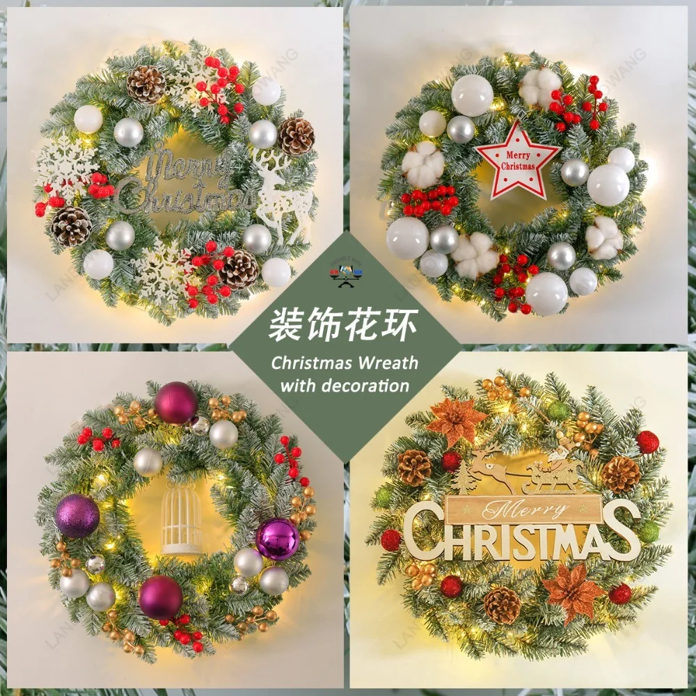 Christmas Point White Flocked Ornament Wreath, Spray Flower Garland For Hotel Mall Window Door Decor