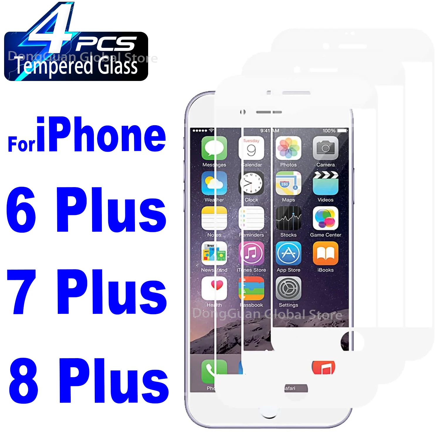 

For iPhone 6 Plus / 6S Plus / 7 Plus / 8 Plus Tempered Glass 1Pcs/4Pcs White Screen Protector Glass Film