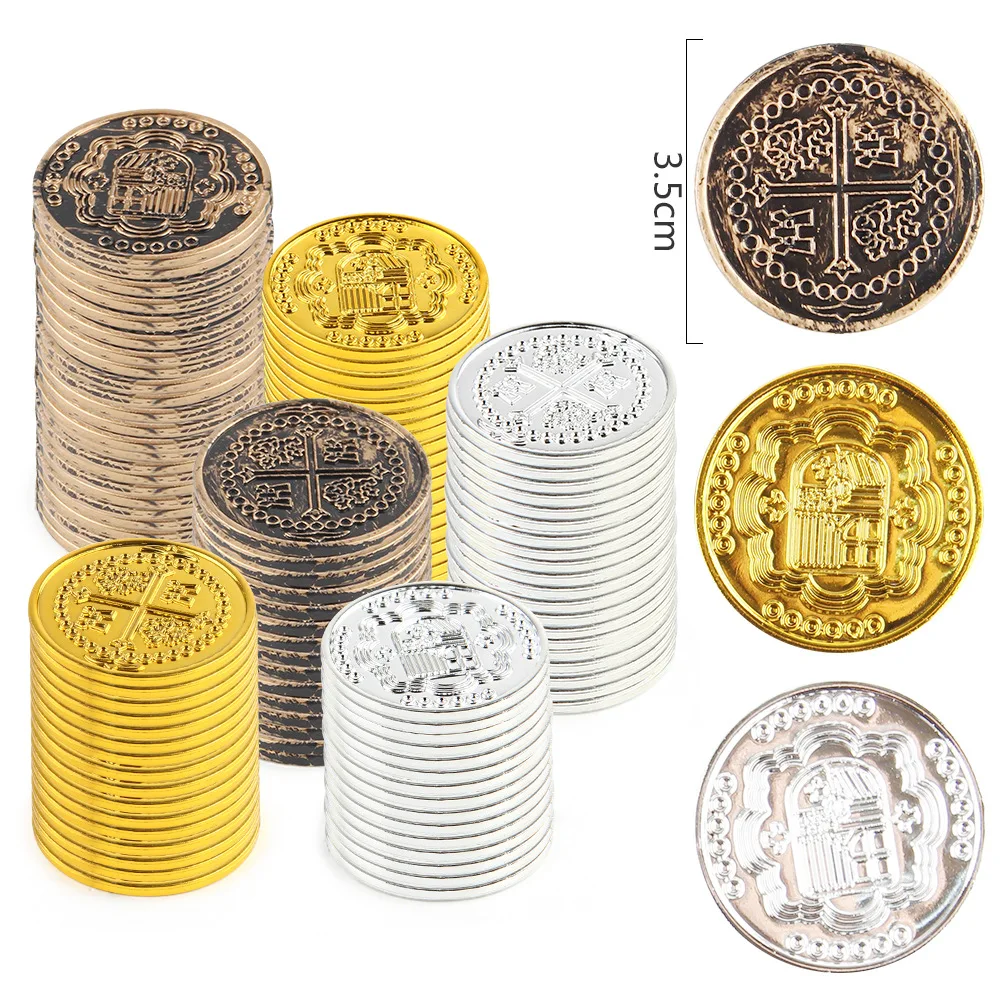 

400pcs Pirate Coin Spanish Doubloon Hunt Treasure Chest Toys for Party Favor Halloween Decorations Bronze Gold Silver