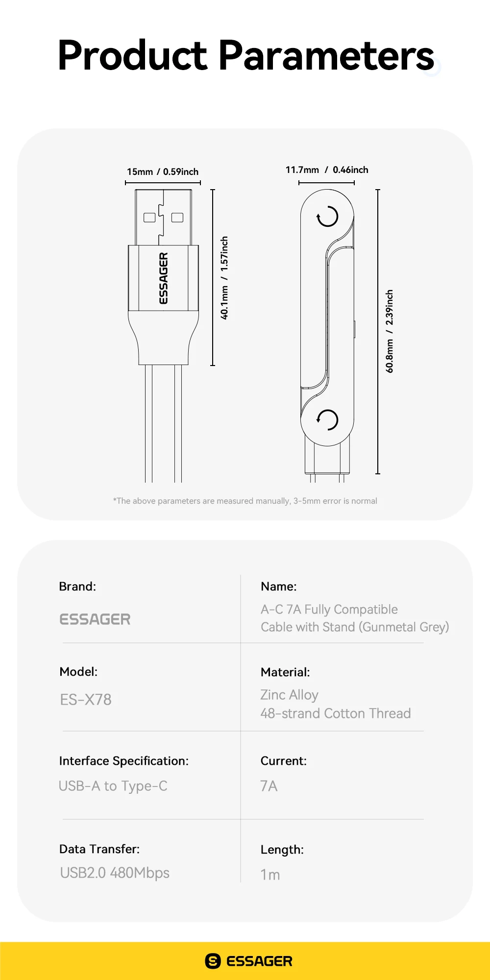 Essager 100W gebogenes USB-C-Kabel 100W für iPhone 17 16Pro Max, Typ-C-Kabel für Macbook Pro, Schnellladekabel für Huawei iPad – Detail 13