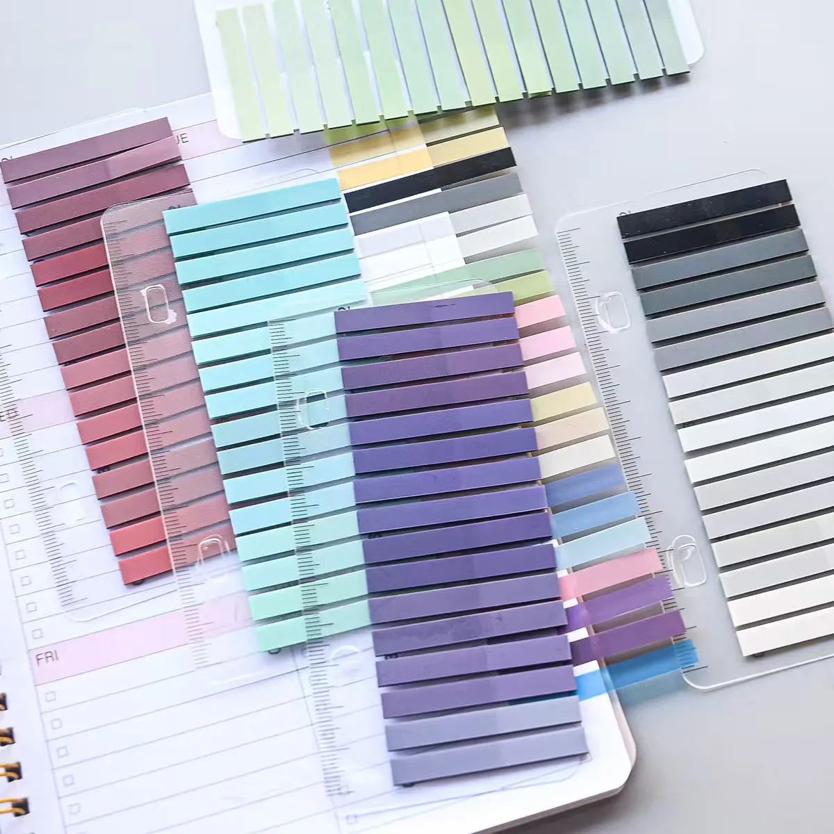 6/12 Packs Gradient Index Sticker with Ruler, Self-Adhesive Page Tabs, Colorful Sticky Notes, Writable Memo Pads for Books,Offic image 5