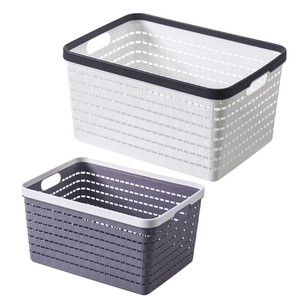 

2Pcs Plastic Storage Baskets Small Sturdy Organizer Bins Kitchen Bathroom Closet Bedroom Storage Baskets with Cutout Handles
