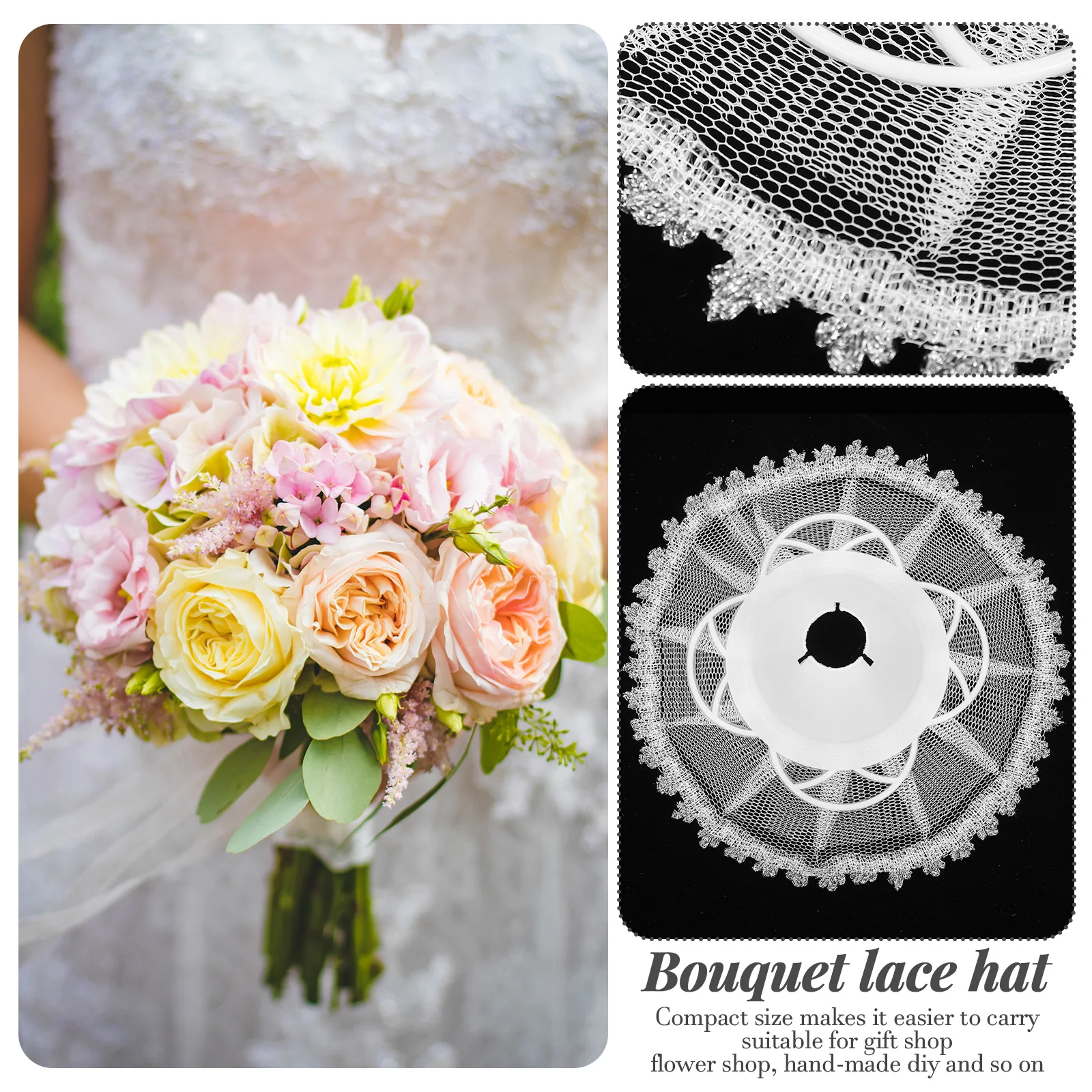 

6pcs Flower Holder Lace Hat Wedding Bouquet Supplies Bridal Floral Accessory Compact Lightweight Durable for Ceremony Party