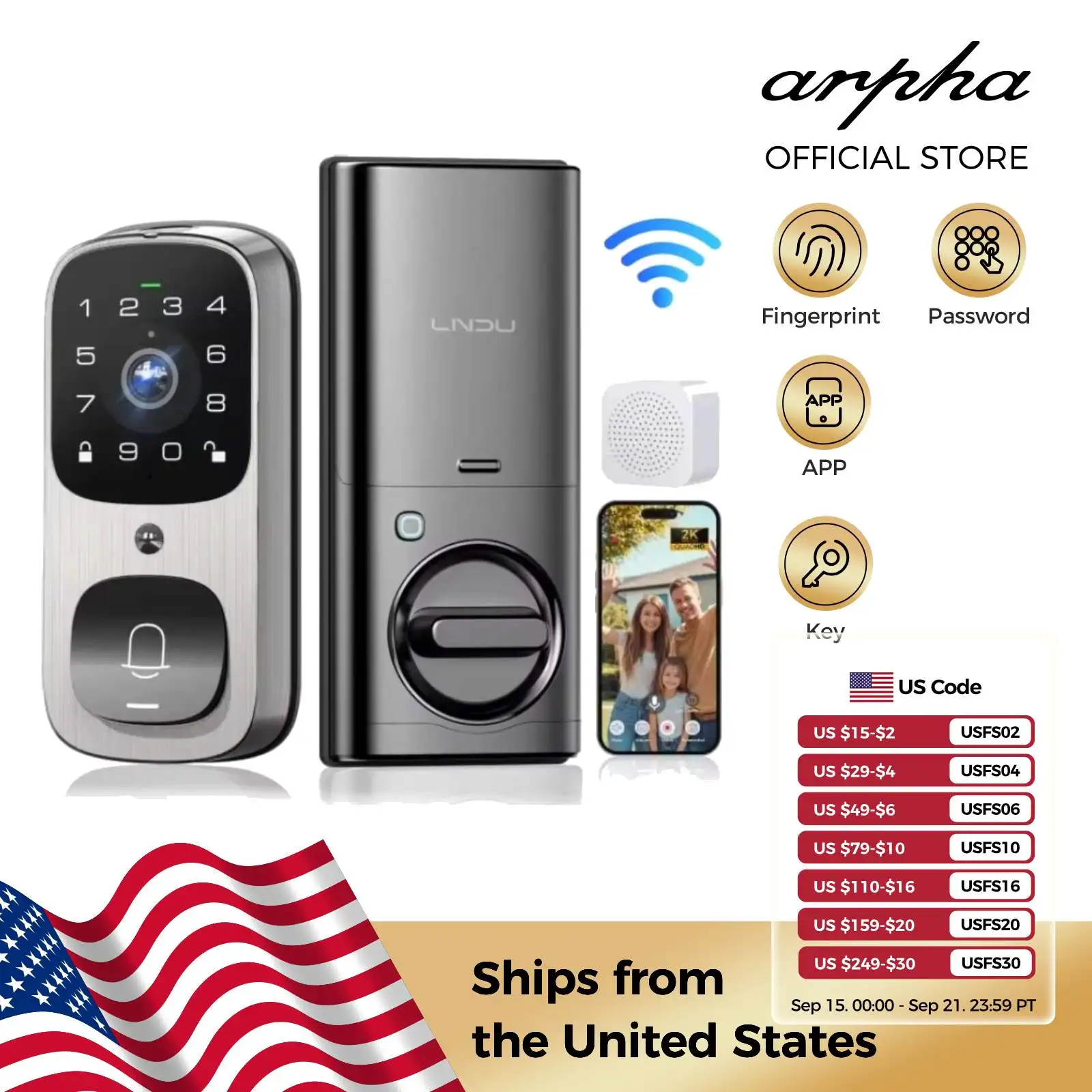 

Умный дверной замок LNDU AL502, встроенный eMMC и 2,4 ГГц, Wi-Fi, умный замок, 10000 мАч, замок по отпечатку пальца, камера с разрешением 2K и дверным звонком