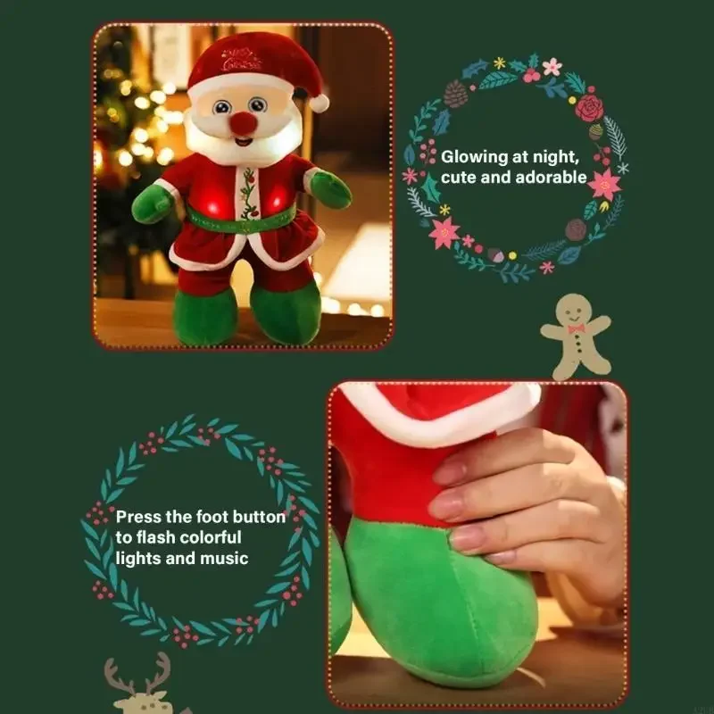 ของเล่นดนตรีรูปซานตาคลอสเทศกาล Light up ตุ๊กตาคริสต์มาส Decors ปีใหม่ตุ๊กตา Plush สำหรับเด็ก Christmas Party ของขวัญ 15UB