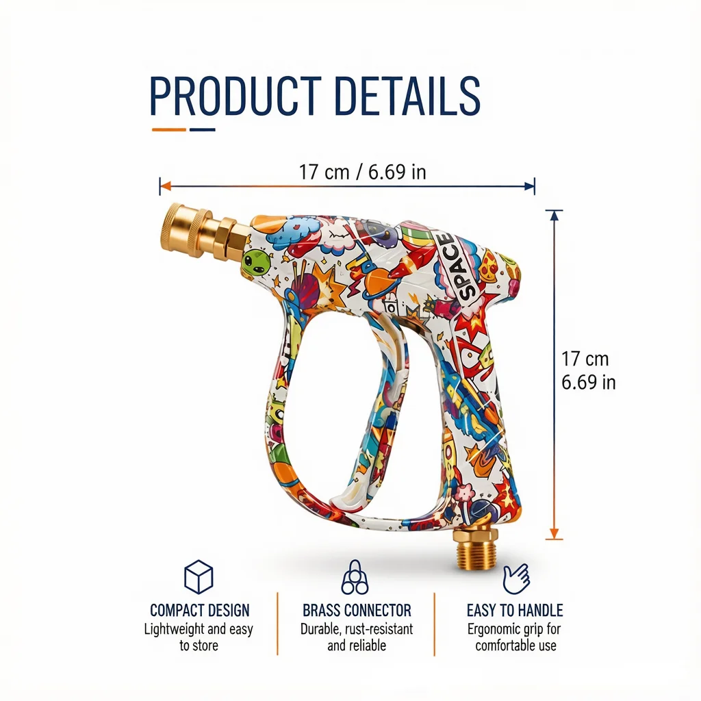 Pressure Washer Short Spray Gun 5 Nozzle Tips Kit with Karcher K Series Adapter 1/4