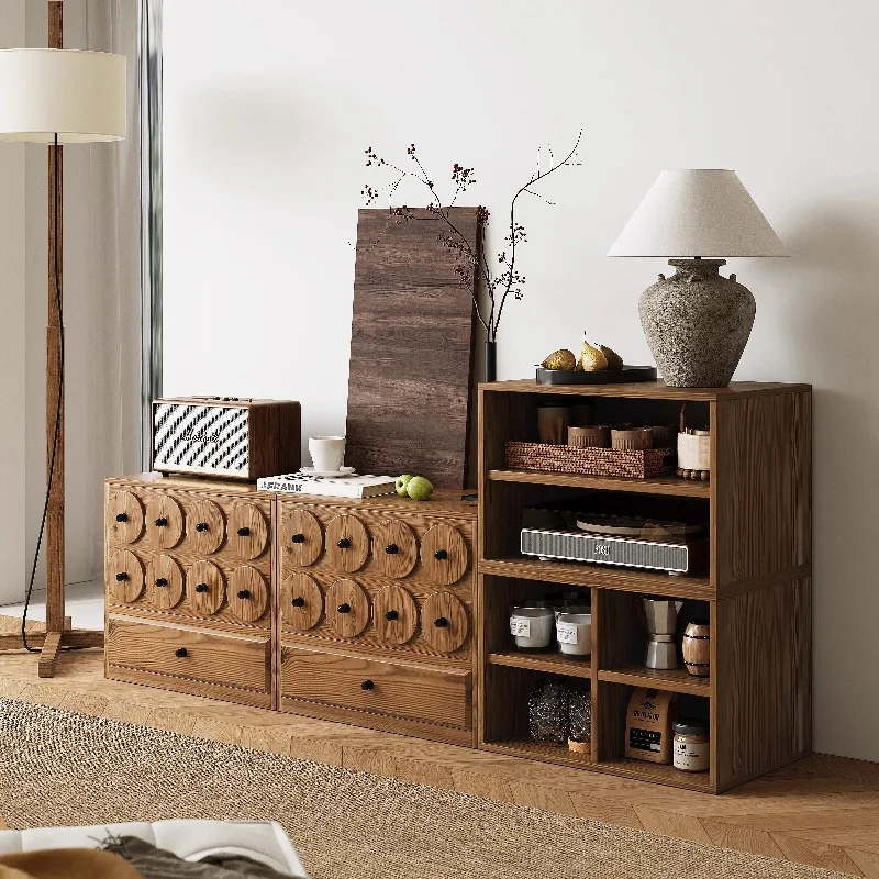 Wabi Sabi Solid Wood Sideboard Home Modular Entryway Cabinet Living Room Multifunctional Storage Unit Bedroom Bedside Table