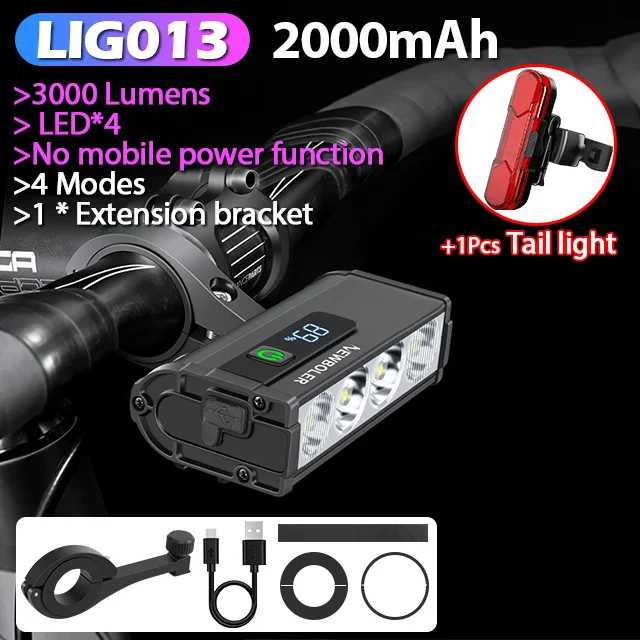 NEWBOLER Fietslicht Voor 10000Lumen Fietslicht 10000mAh Waterdichte Zaklamp USB Opladen MTB Road Fietsen Lamp Accessoires