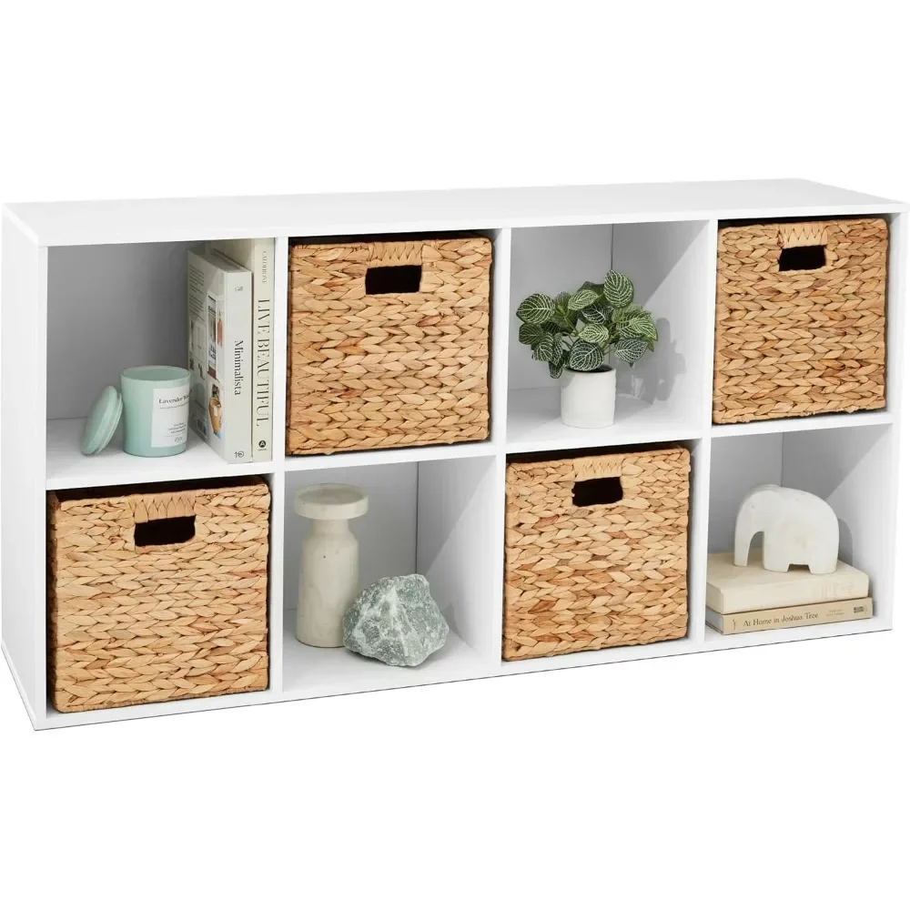 8-Cube Storage Organizer, 11in Shelf Opening, Bookcase, Display Shelf, Customizable w/ 3 Removable Back Panels – White