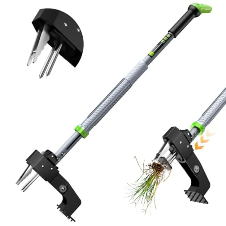 

Weed Puller Tool - Stand Up Weed Puller with 4-Claw Steel Head 39"-46" Retractable Handle and Easy-Eject Mechanism for Dandelio