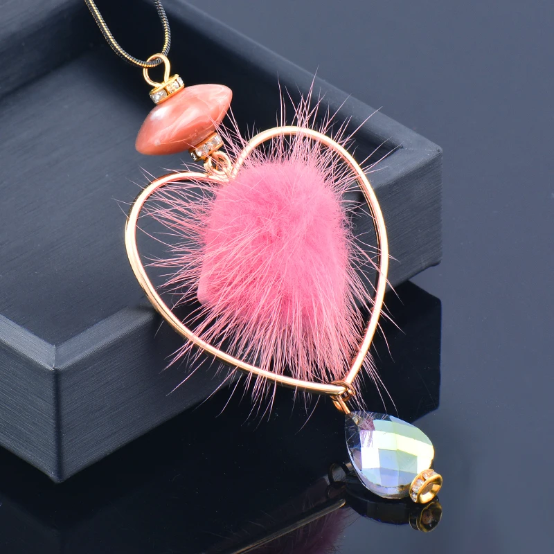 SINLEERY Acrylic Blue pink gray Mink Hair Pendants and necklaces Long Necklace For Women Fashion Jewelry