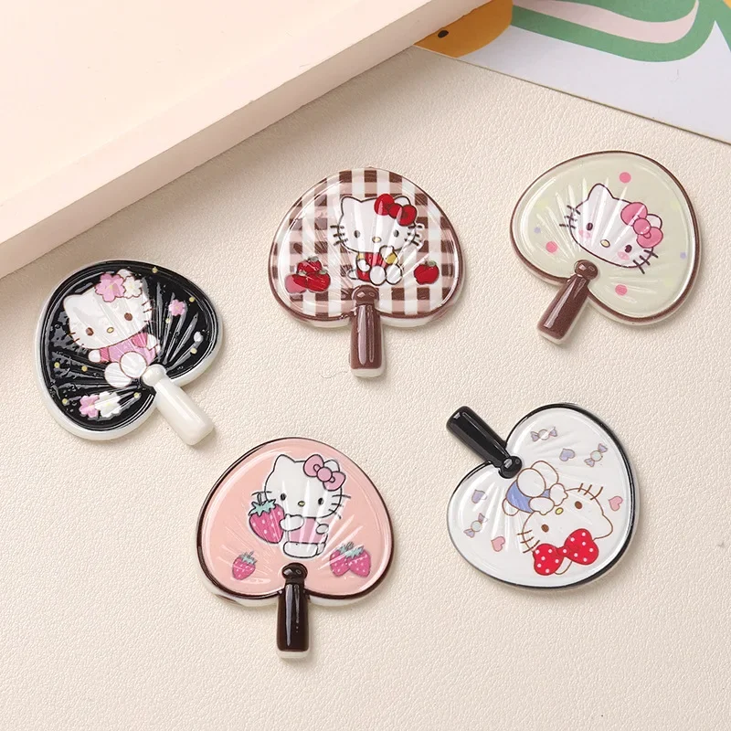 5pcs Cute Colorful Sanrio Hellokitty Fan Series Resin Flatback Charms for Diy Resin Crafts Materials Scrapbooking Embellisdment