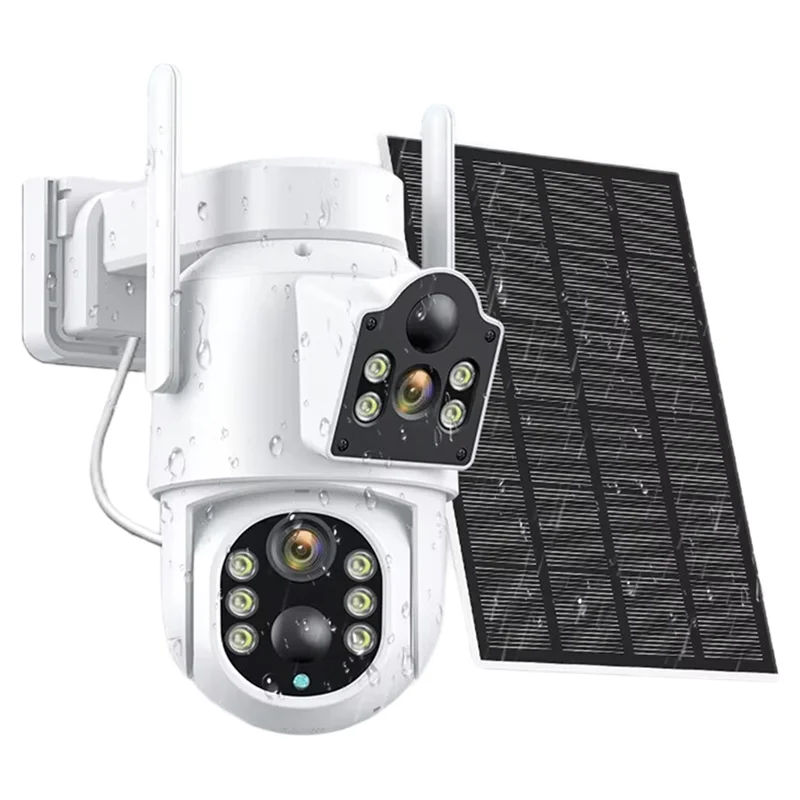 

ABSQ-PTZ Solar Powered IP Camera Wifi Outdoor Dual Lens 4MP HD Wireless Security Camera Built-In Battery Solar Panel Alarm