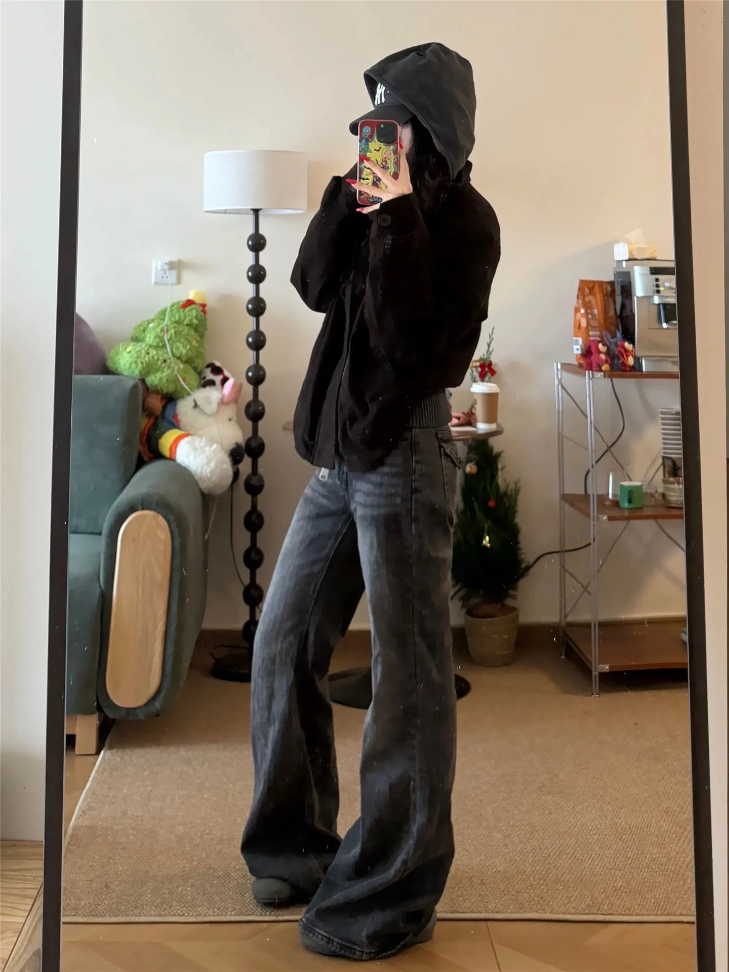 

American Style Vintage Low Waist Bell Bottom Jeans Women's Loose Slimming Tall Extended Floor Length Pants Casual Cotton