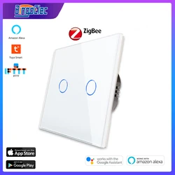 Bingoelec Zigbee Switch Need Neutral Wire 1/2/3gang Light Switch with Crystal Glass Panel Power Sensor Switch Home Improvement