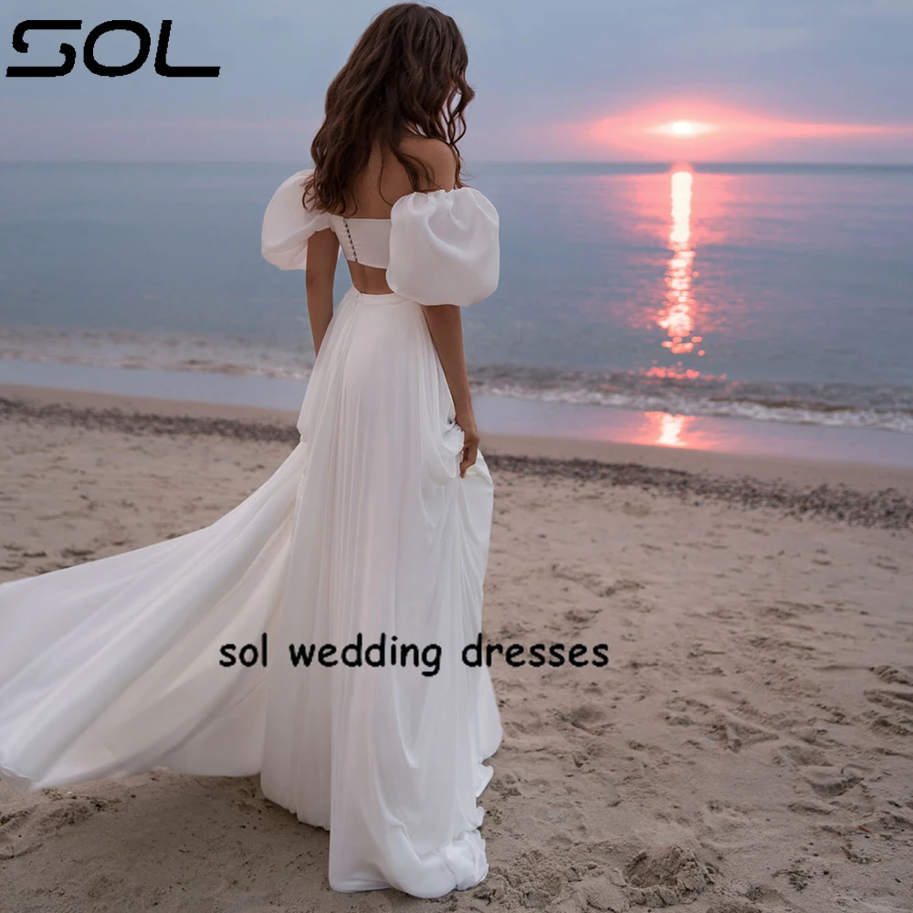 Sol Two Pieces Simple Beach Wedding Dress For Women 2024 Lantern Sleeves Chiffon Bridal Gown High Slit Vestido De Novia