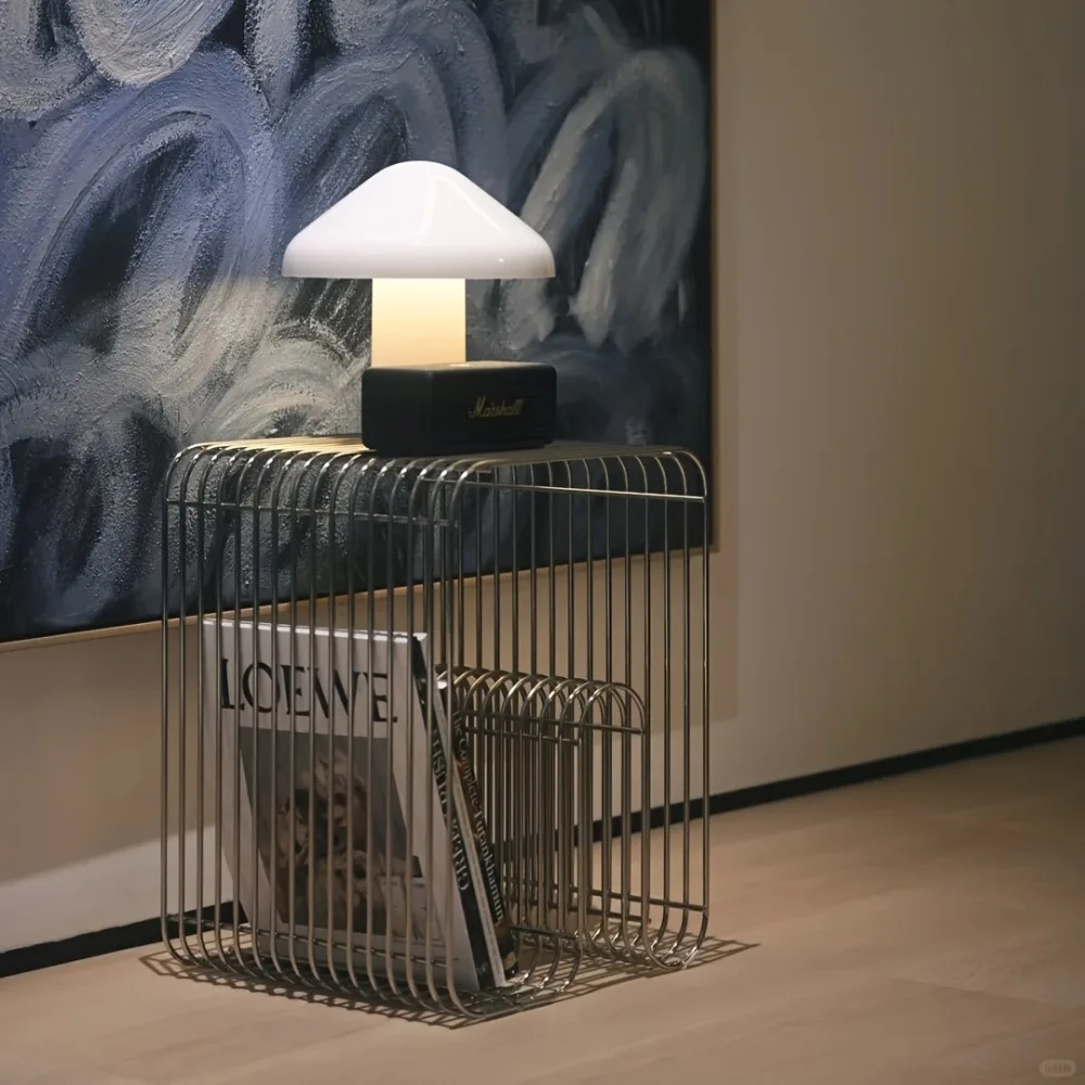Modern Industrial Metal Side Table with Storage Geometric Design Compact Accent Table for Small Spaces Living Room Bedroom image 6