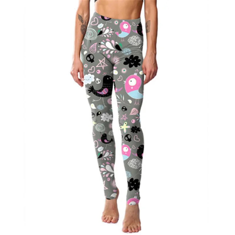 Personality digital print leggings yoga sports pants lift buttocks slim body breathable slim anti-silk nine cent pants