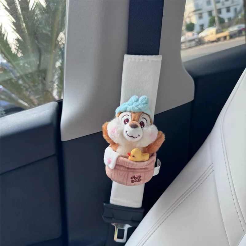 Anime Cartoon Disney Chip \'n\' Dale Plush Doll Car Seat Belt Cover Kawaii Wear Resistant Anti Slip Sleeve Interior Accessories