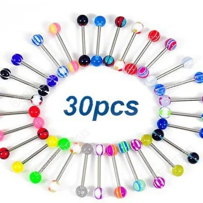 100/30/10 Pcs Mixed Tongue Piercing Ring Color Acrylic Rod Tongue Nails Set Simple Body Jewelry Tongue Earrings Sexy Jewelry