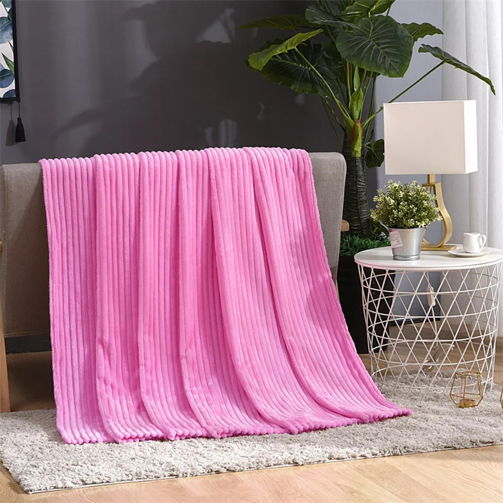 ABNQ Flannel Fleece Throw Blanket for Sofa Soft Blanket Solid Color Bedspread Plush Cover for Bed Gift,F