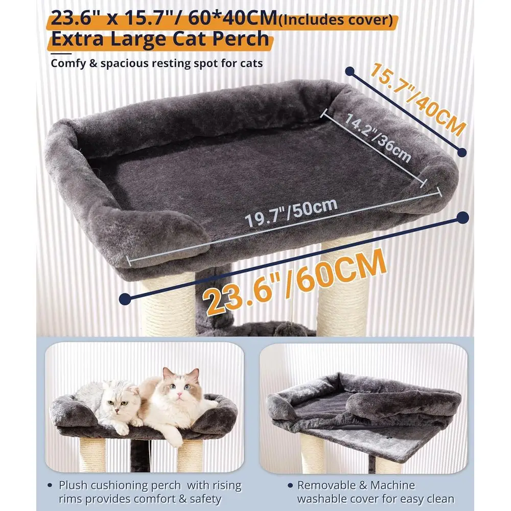 Árvore para Gatos de 28 Polegadas de Altura com Arranhador, Cama, Rede e Poste para Gatos Grandes - Capa Cinza