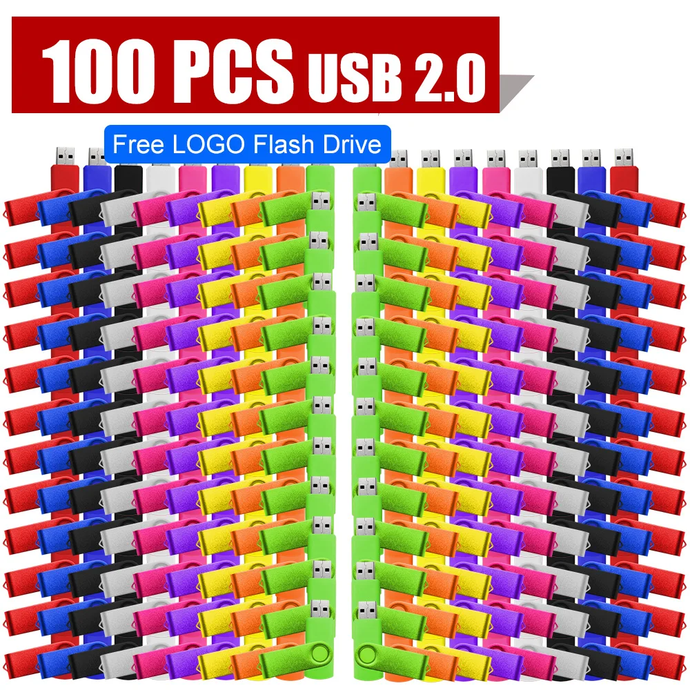 

100PCS USB Flash Drive Memory Stick Mini Rotatable Pen Drive Storage Device Pendrive 64GB Free Custom Logo Business Gift 32GB