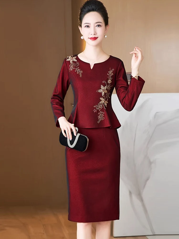 

Elegant Young High Rank Wedding Dress Wedding Banquet Clothes for Mother in Law Fashionable Slim Fit V Neck Midi Dress