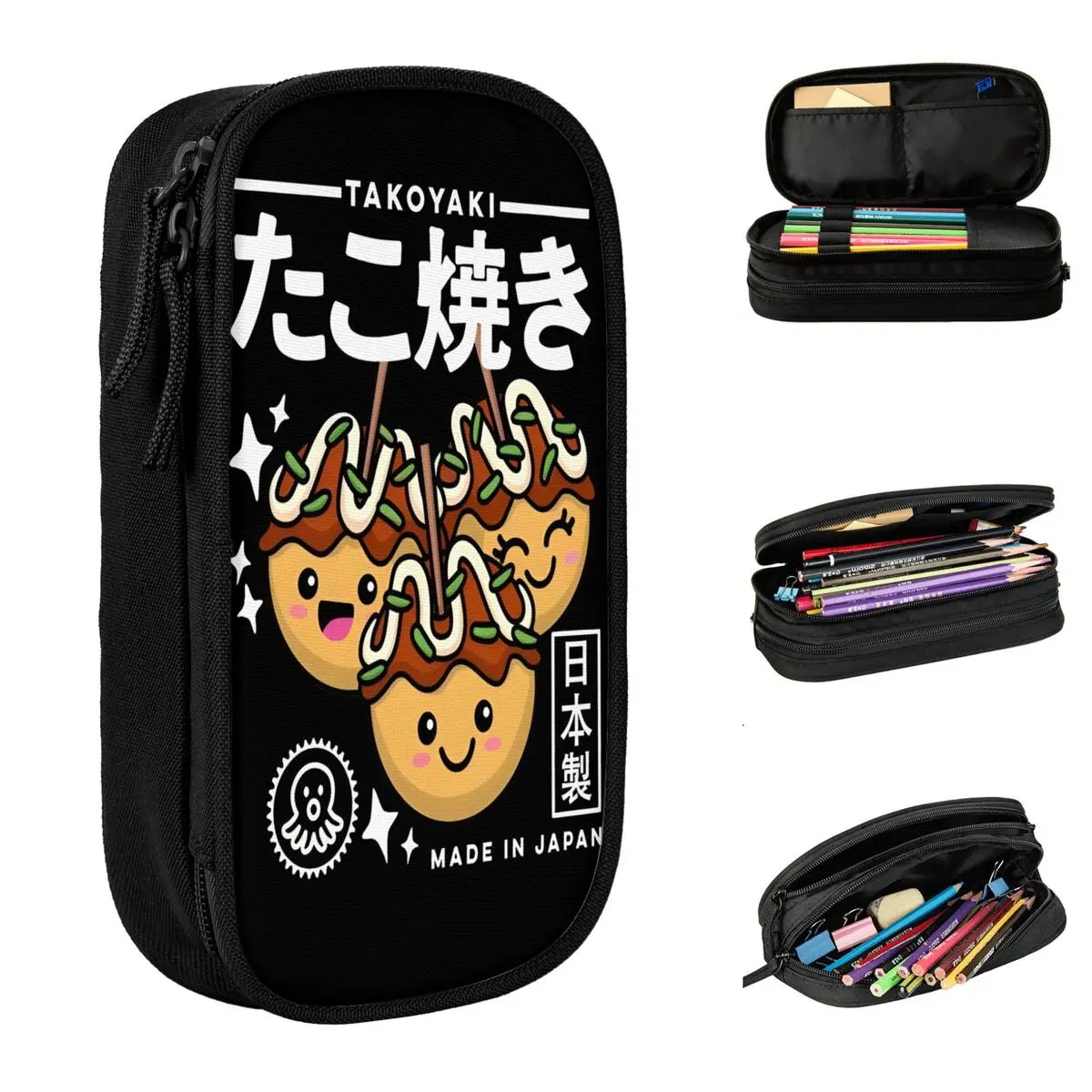 Nuevo estuche para lápices Takoyaki Osaka Dotonbori, pulpo borracho, portalápices para estudiantes, bolsa de gran capacidad, suministros escolares, papelería
