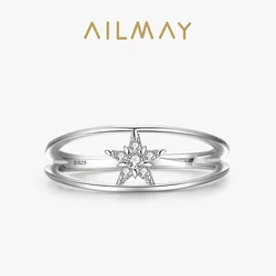 Ailmay New Arrival Fashion 925 Sterling Silver Stars Ring Clear Zircon Double Layer Rings  For Women Wedding Engagement Jewelry