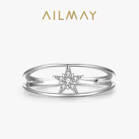 Ailmay New Arrival Fashion 925 Sterling Silver Stars Ring Clear Zircon Double Layer Rings For Women Wedding Engagement Jewelry