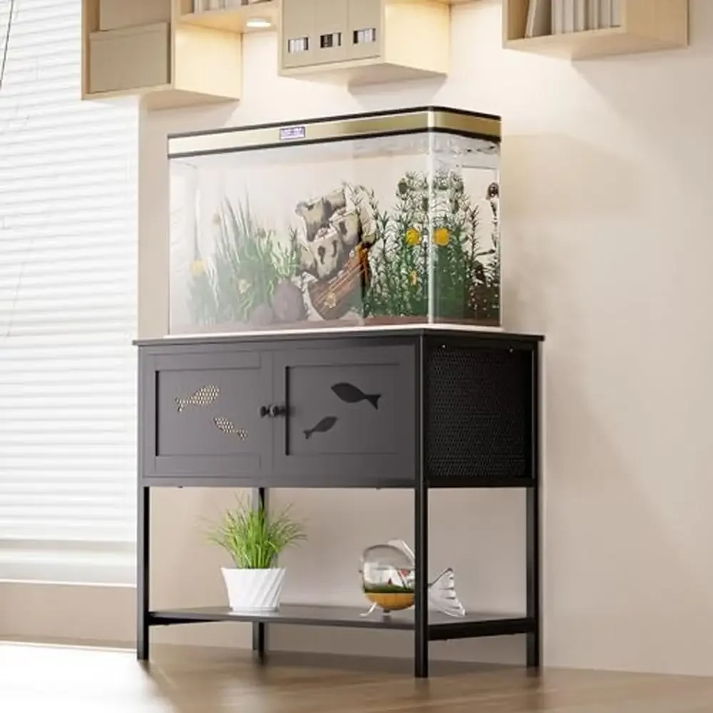 Aquarium Stand 40 Gallon Tank Fashion Black Cabinet SUS304L Industrial Steel Storage Cabinet 36.6