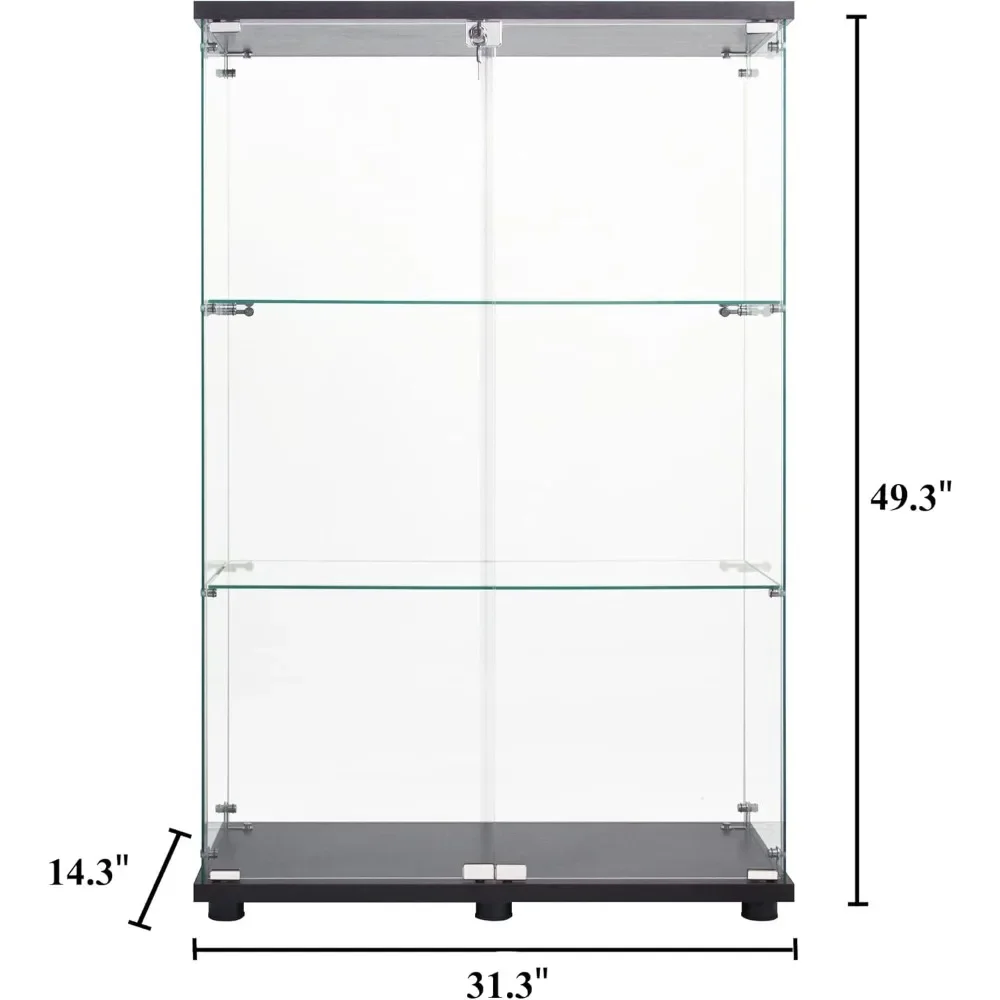 49'' Display Cabinet with 2 Doors, Floor Standing Bookshelf, Contemporary 3-Shelf Case Glass Display Cabinet