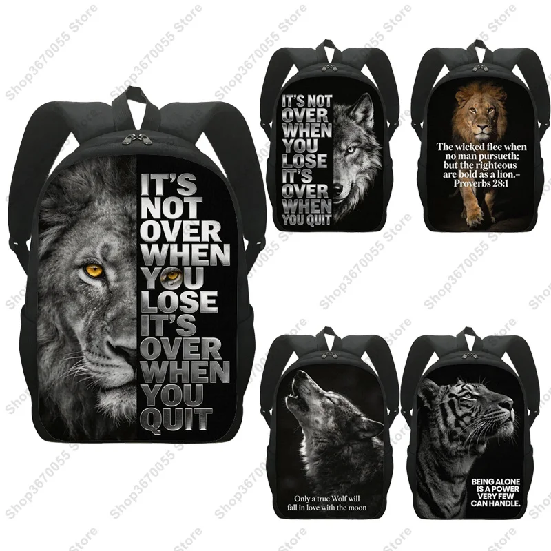 Motivational Tough Aesthetic Art Backpack Women Men Rucsksack Wolf Lion Tiger School Bags for Teenager Bookbag Laptop Backpacks