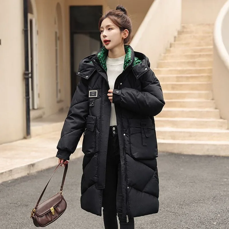 2023 New Women Down Jacket Winter Coat Female Mid Length Version Parkas Detachable Cap Korean Version Outwear Loose Overcoat